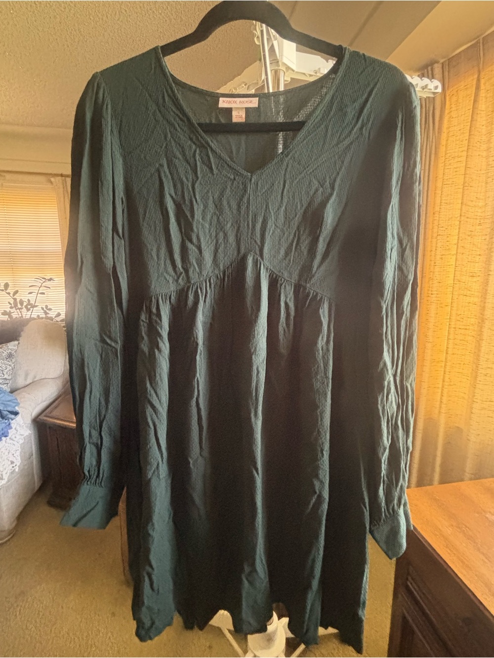 Knox Rose Dark Green Long Sleeve V-Neck Dress
